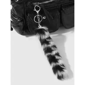 New Retro Sweet Cool Leopard Print Plush Animal Tail Keychain, DIY Bag Pendant, Suitable for All Seasons, Cute Style, Keychain for Bags, Fuzzy Keychain