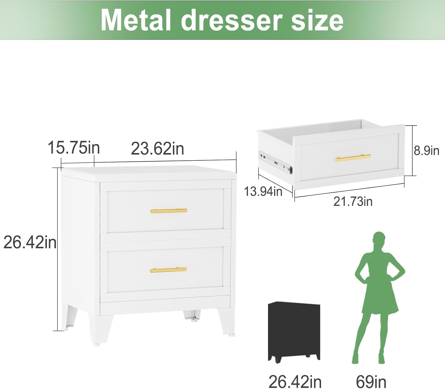 Metal Dresser Tall Narrow Dresser for Bedroom Chest, 53.46" H Drawer Chest, Closet Dressers & Chests of Drawers for Living Room, Hallway