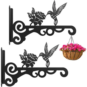 2-Pack Aesthetic Wall Plant Hangers – 10" Metal Hanging Plant Brackets with Elegant Bird Pattern, Rust-Resistant Wall Hooks for Indoor & Outdoor Use – Perfect for Hanging Plants, Pots, Bird Feeders, Wind Chimes or Lanterns (Vintage Farmhouse Decor)
