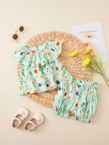 Toddler Girls Summer Casual 2-Piece Set, Sleeveless Ruffle Top & Cuffed Shorts, 3-6 Years, Fashionable Valentine's Gift, Party or Travel