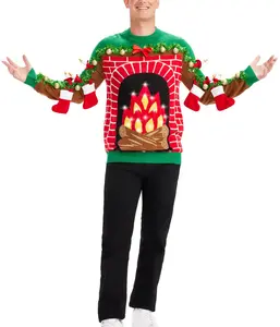Men's Festive Fireplace Light Up Ugly Christmas Sweater
