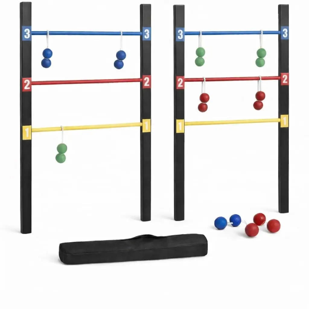 Bolaball Pro Ladder Toss Game Set - Includes 4 vertical poles, 6 bolas, Manual,  Durable Bag | Backyard Games for Kids Adults