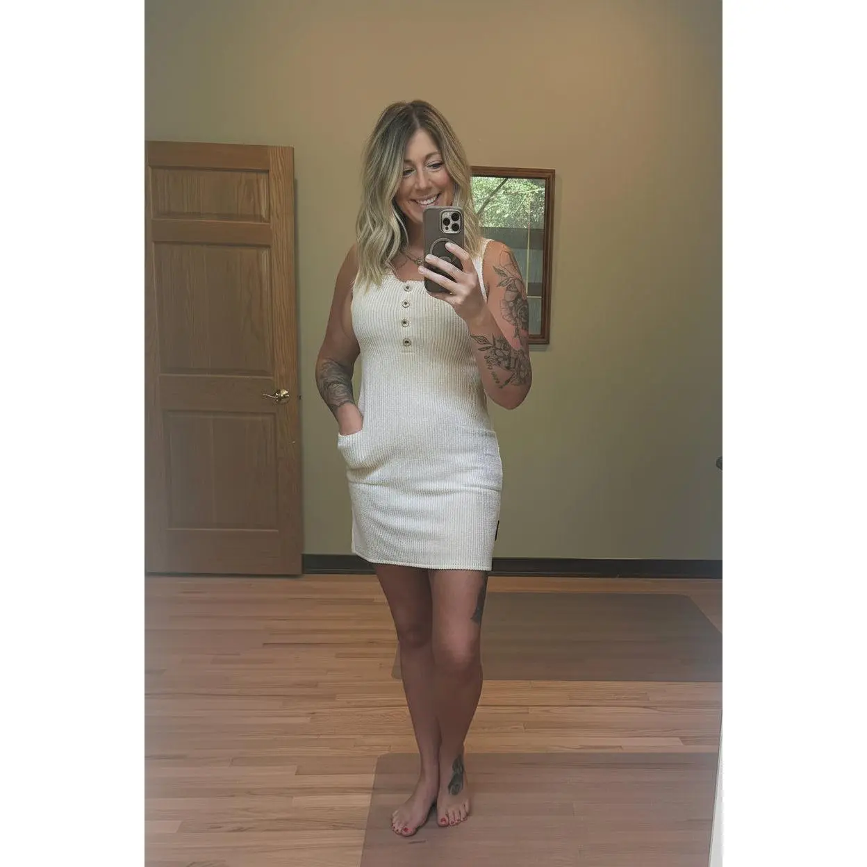 Vanilla Monkey - Corded Rib Sleeveless Tank Mini Dress With Pockets