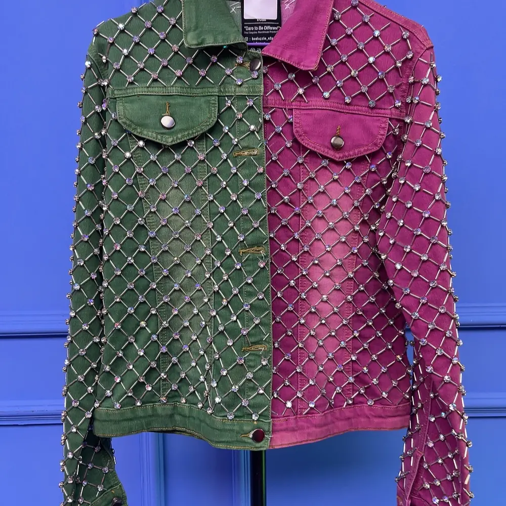 #11 LunaSparkle handmade designer Light Luxury Color-Block Denim Jacket
