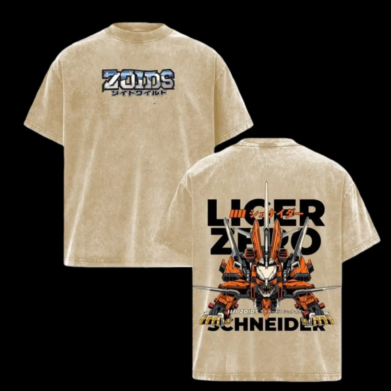 Vintage Acid Washed Liger Zero Zoids Tee New Century Zero Double-Print Oversized Mecha Anime Streetwear Retro Robot Shirt