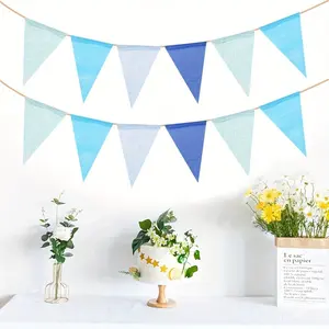 2sets，157.48 inch Colorful Linen Triangle Banner - Birthday, Wedding, Christmas Party Decoration, Easter Home Decoration, Mixed Color with Jute Rope Hanging