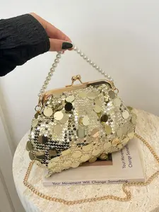Elegant Sequined Crossbody Bag, Versatile Modern Style Clutch, Perfect for Parties and Events, Chic Pearl Handbag for Women, Crossbody Purse