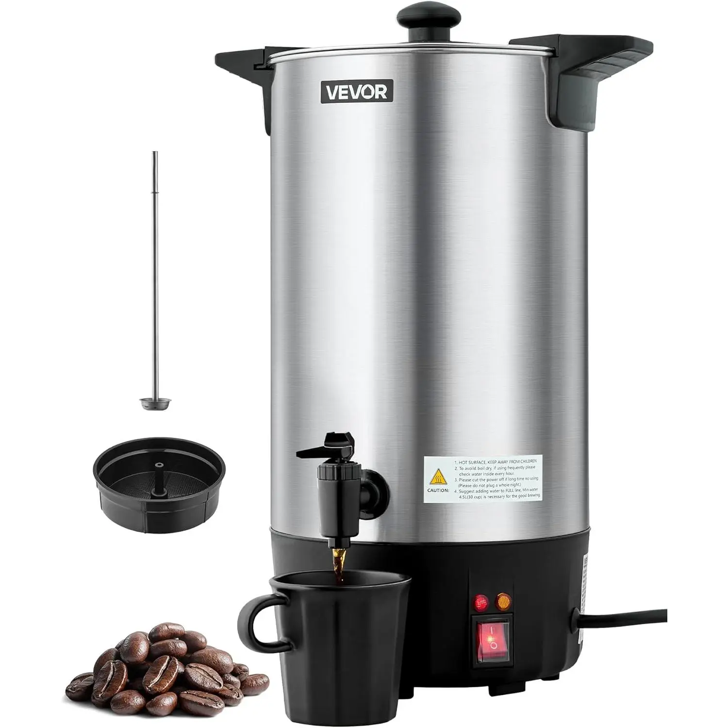 【Summerfinds】VEVOR 60-Cup 9L Stainless Steel Commercial Coffee Urn, Anti-Scalding Dripless Faucet Hot Beverage Dispenser with Long-Lasting Insulation, Quick-Brewing Reusable Maker for Restaurants, Catering (Tea Compatible), Weddings, Banquets