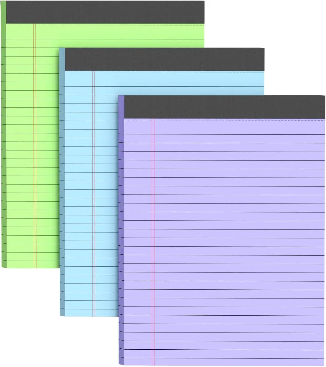 Colored Legal Pads - 3 Pack of Wide Ruled Notepads in Blue, Purple & Green with 30 Sheets per Pads for School, College, Office & Home Use