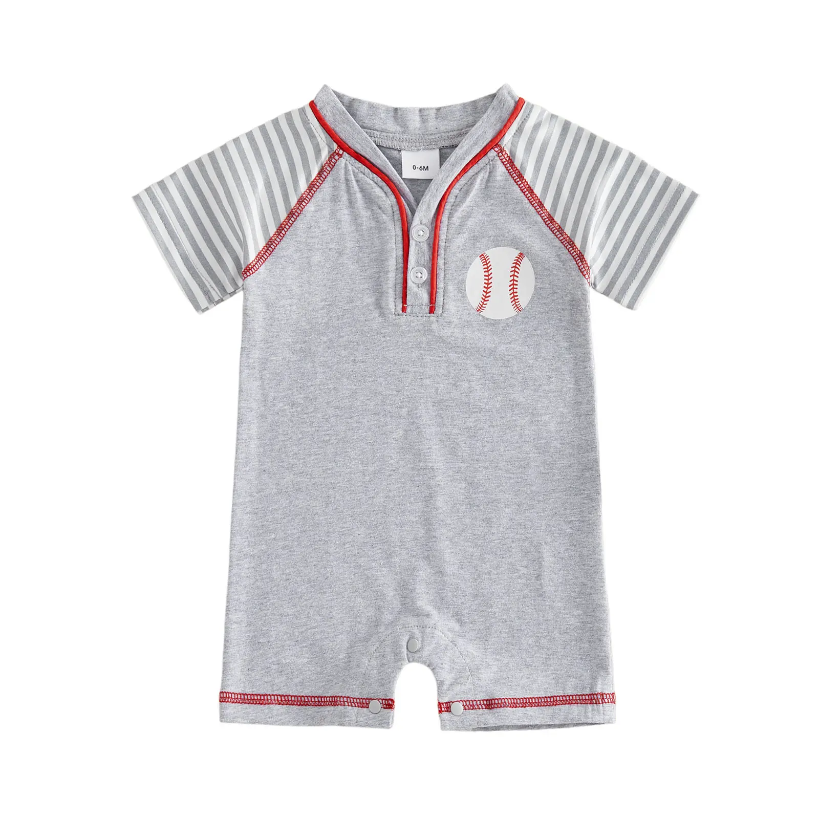 Canrulo Baby Boy Baseball Jumpsuit Striped Raglan Sleeve V Neck Baseball Romper Newborn Infant Boy Summer Outfit 0-2T