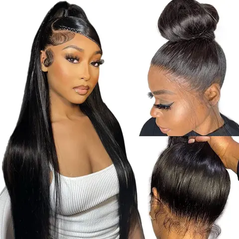 Bling Hair 360 Full Lace Wigs Human Hair Transparent Straight 13x4 Lace Front Wigs Human Hair Wigs For Black Women 150% Density Natural Color