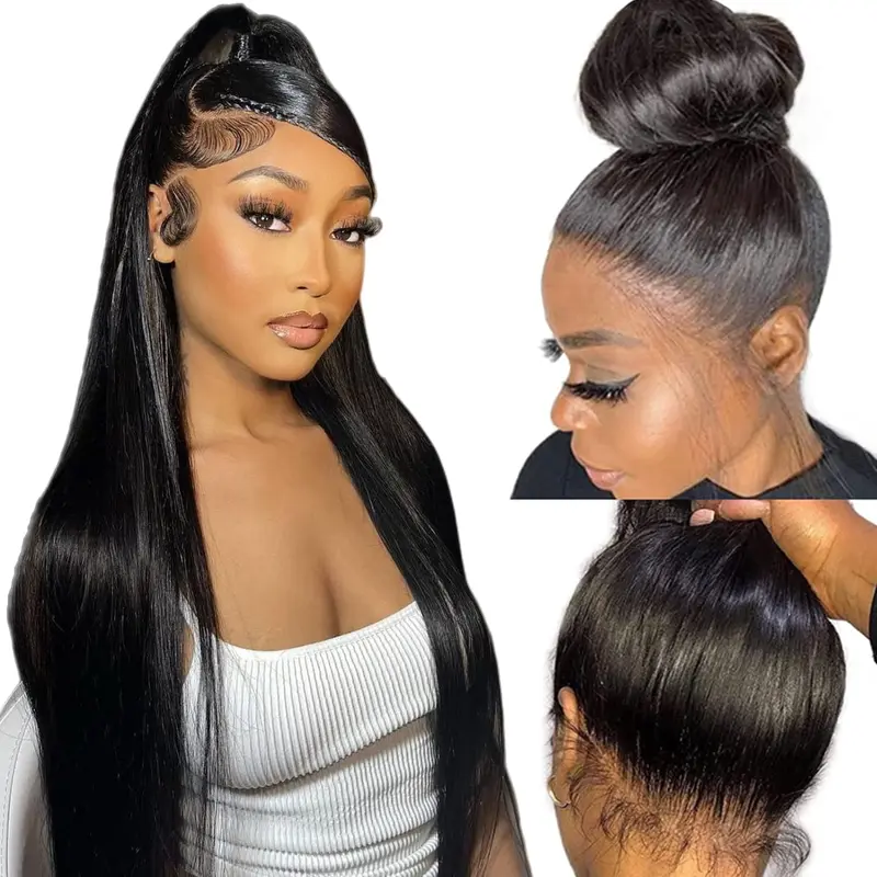 Bling Hair 360 Full Lace Wigs Human Hair Transparent Straight 13x4 Lace Front Wigs Human Hair Wigs For Black Women 150% Density Natural Color