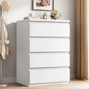 White 4 Drawer Dresser - Modern Chest of Drawers for Bedroom, Small Wood Dressers with Storage, Cut-Out Handles, Anti-Tipping, Living Room, Hallway, Entryway, Home Office