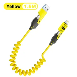 Four-In-One 65w Fast Charging Cable, Type C Charging, Super Fast Charging, Retractable Spring Design, Pd27w Power Quick Charge, Multi-Port Compatible iPhone iPad Samsung Xiaomi Huawei Oppo