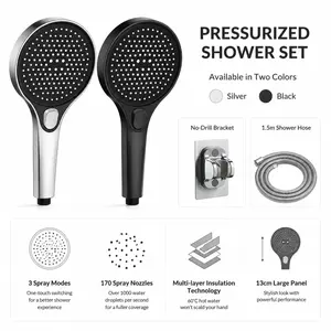 Plastic Handheld Shower Head Set with Flexible Hose, Upgraded Turbocharged 3-Mode Powerful Rainfall Sprayer for Low Water Pressure, Home Bathroom Accessory, Plastic Handheld Showers