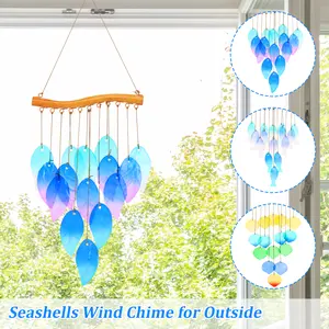 Glass Wind Chime for Outside Creative Seashells Windchime Outdoor with Hook Decorative Garden Windchime for Patio Hanging Decoration