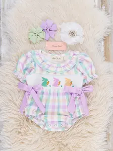 Bunny Snack Plaid Smocked Romper