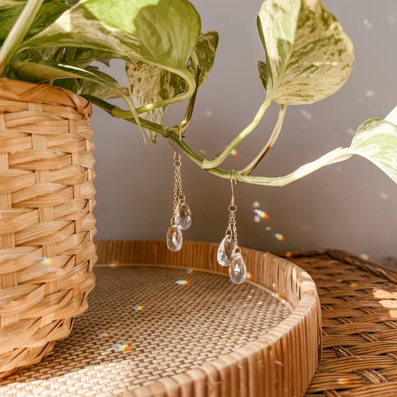 Double Teardrop Plant Vine Charm - Hanging Sun Catcher for Vines & Trailing Plants - Houseplant Accessory - Indoor Garden Art - Hangable Suncatcher Crystal Decor