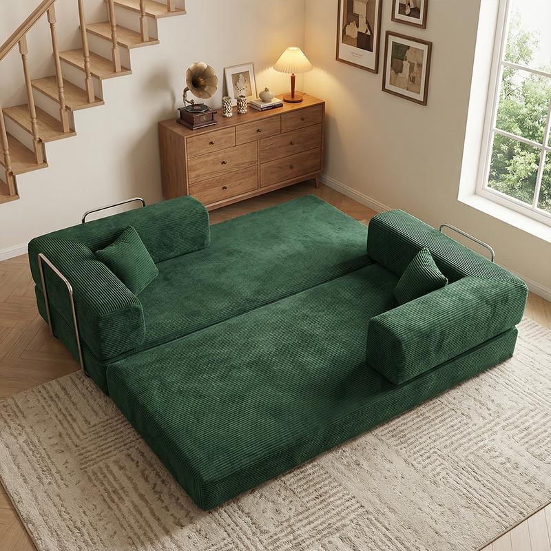79" Convertible Sleeper Sofa Bed with Cylindrical Pillow Corduroy Folding Mattress Couch Fixed-Shape Frame Modular Compressible Living Room Sofa Set Vintage Suede Comfortable Lounge Chair Lazy Sofa Bean Bag Bedroom Sleeper Modern Cloud Loveseat