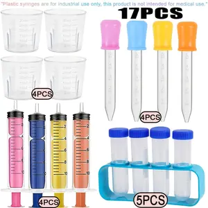 Laboratory Classroom Experiment Kit, 4 Measuring Cups, 4 Syringes, 4 Pipettes, 4 Test Tubes, 1 Test Tube Rack, First Choice Lab Tools