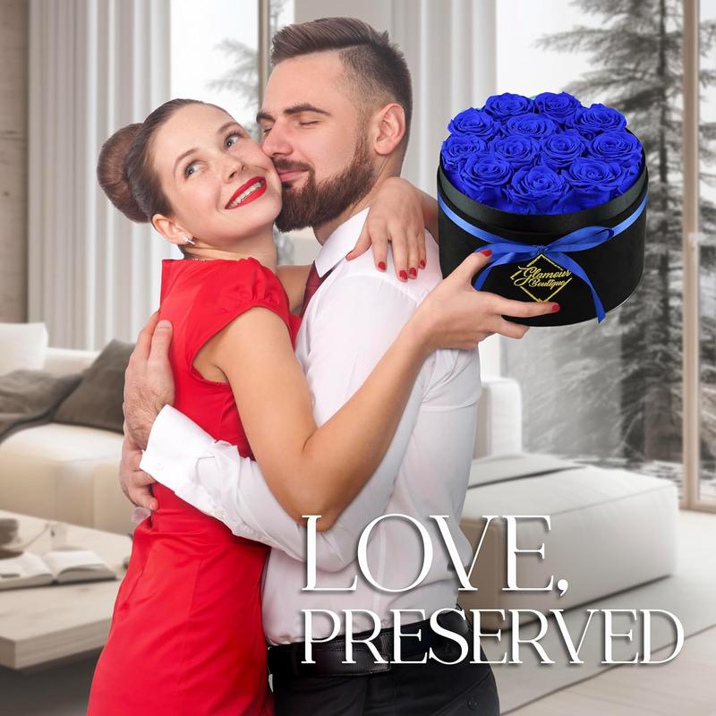 Eternal Prestige Velvet Black | 12 Blue Roses  Decor Box