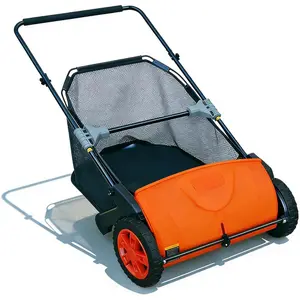 Manual Push Lawn Sweeper 21-Inch, Yard Leaf & Debris Collector with 3.5 Cu. Ft. Collection Bag, Adjustable Brush Height for Lawns & Driveways, Foldable Storage Design