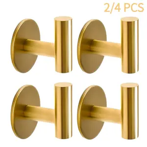 Self Adhesive Towel Hook Matte Black Coat Hook Brushed Nickel SUS304 Stainless Steel Heavy Duty Waterproof Towel Robe Clothes Hook Holder for Bathroom Kitchen Office Hotel Pool Wall Mounted Hook-2/4Pack