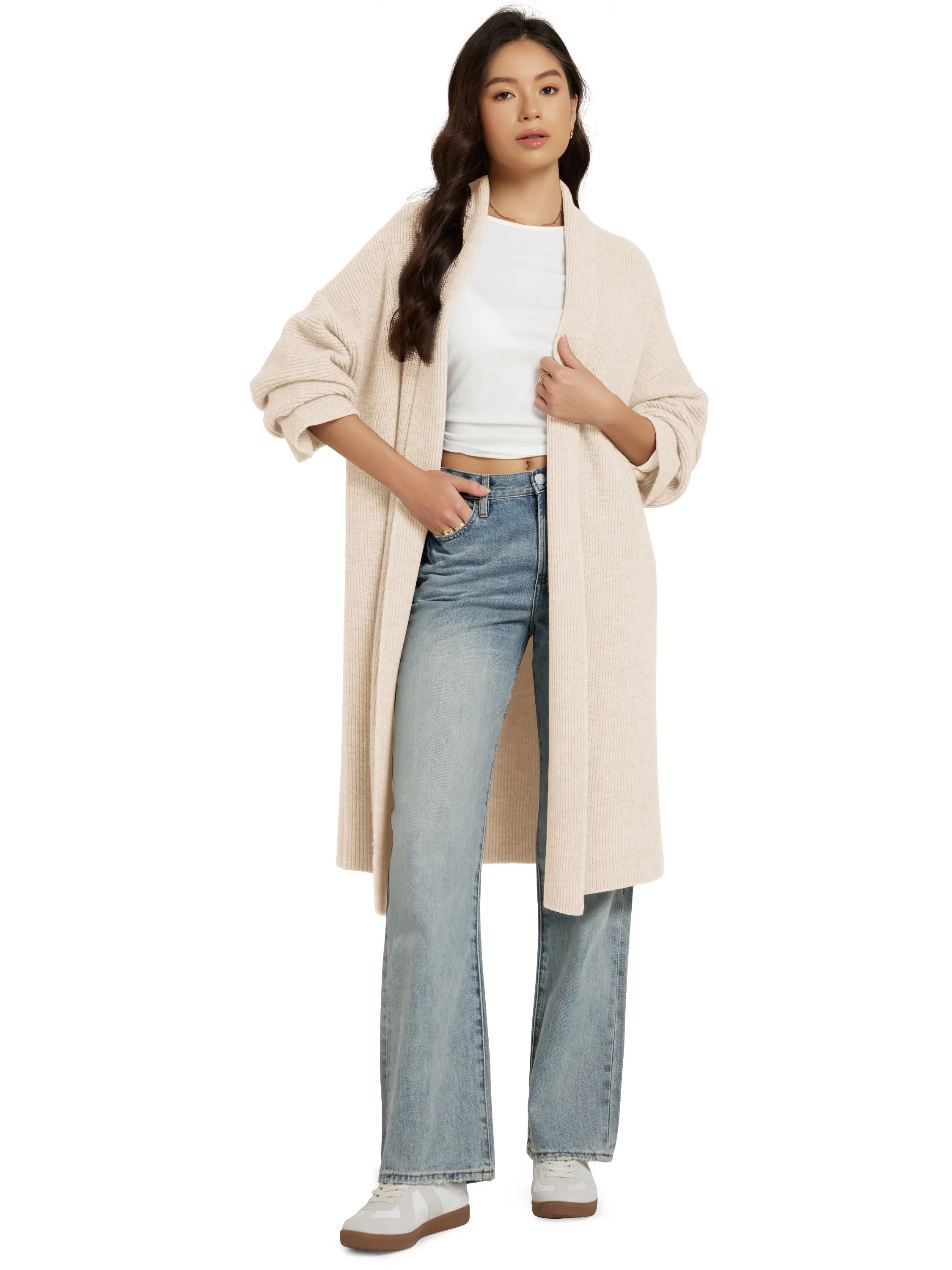 ODODOS Women's Cardigan Sweater Longer Length Open Front Drape Coatigan Warm Soft Knit Long Sleeve Outerwear summerwins