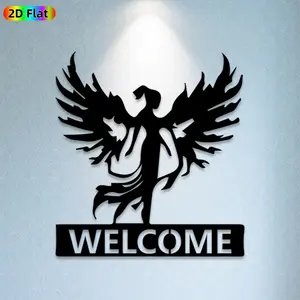 1pc Angel Welcome Metal Wall Art, Majestic Angel Statue Mural, Ideal Gift for New Year, Easter, Home Decor Enthusiasts, Weather-Resistant Metal Wall Decor Wall Sculptures, Perfect for Outdoor Wall Fence & Indoor Wall, Angel Theme Enthusiasts