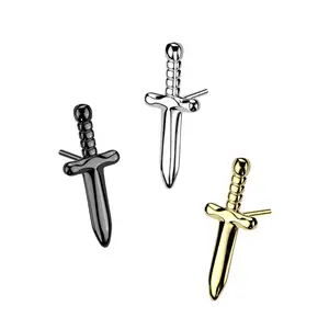20G/18G/16G Dagger Flat Back Earring • Sword Push Pin Labret • Threadless Flat Back Stud • Tragus Piercing • Helix Stud • Cartilage Stud • Gold • Silver • Knife • Sword