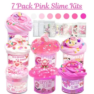 7 Pack pink Slime Kit for Kids – Butter & Cloud Slime, Crunchy Non-Sticky Super Soft Slime Toys for Girls Boys Ages 8–12, Birthday Gifts & Party Favors