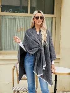 Pure Color Autumn Winter Shawl, Faux Wool Wrap, Casual Style, Warm and Fashionable, Outdoor Travel Camping Date Party Gift