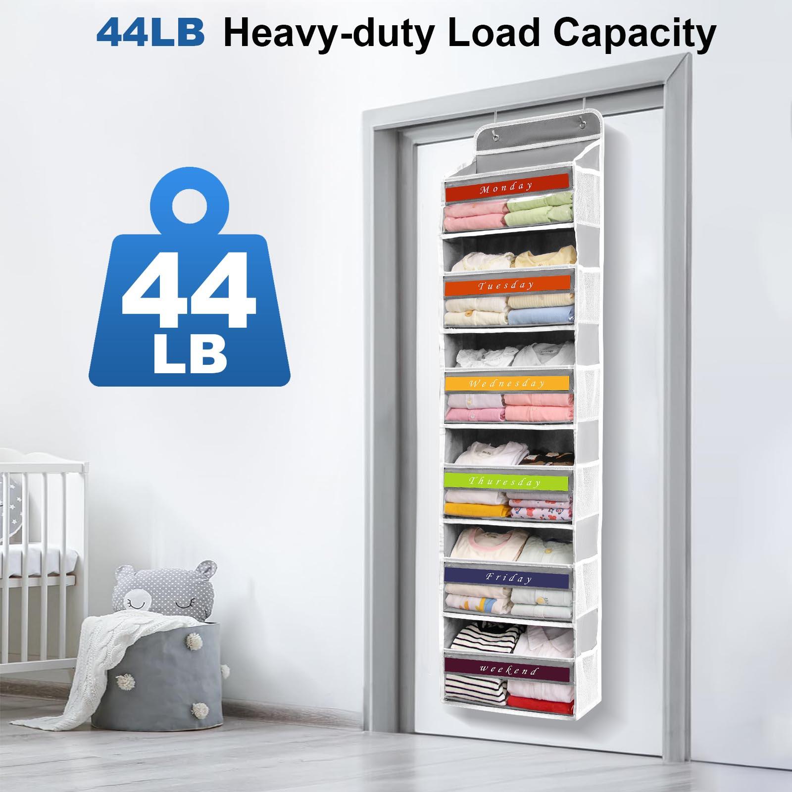 Over The Door Organizer Storage 6 Tier Hanging Organizer with 6 Large Pockets Clear Mesh Side Pockets Anti Tilt Design 44 lb Capacity Space Saver for Bedroom Bathroom Kitchen Pantry Food Storage