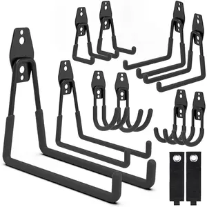 Garage Hooks, 12 Pack Wall Mount Storage Holders with 2 Extension Cord Storage Straps, Heavy Duty for Utility Organizer, Garden Lawn Tools, Ladders Hanger, Bike