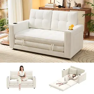 GuroMagicSofa 55" 2-Person Foldable Futon Sofa Bed - Cup Holders, Storage Pockets - No-Assembly 2-in-1 Convertible - Ideal for Living Rooms, Dorms furniture