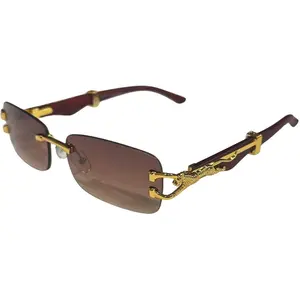 Luxury Rectangle Sunglasses for Men & Women - Unisex Designer Shades with Gold Cheetah Frame - High-End Fashion Eyewear - Bold Rectangle Style - Premium Wood-Look Plastic Frame - Everyday Luxury - Exclusive Gold Cheetah