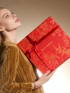 Amalee Luxury Gift Box, Large Deep Red 12”x12”x4” with Strong Magnetic Lid, Elegant Glue-Free Assembly, Includes Ribbon & Card for Wedding, Birthday, Christmas Gift Packaging