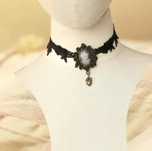 Victorian Style Choker - Black with White Cameo