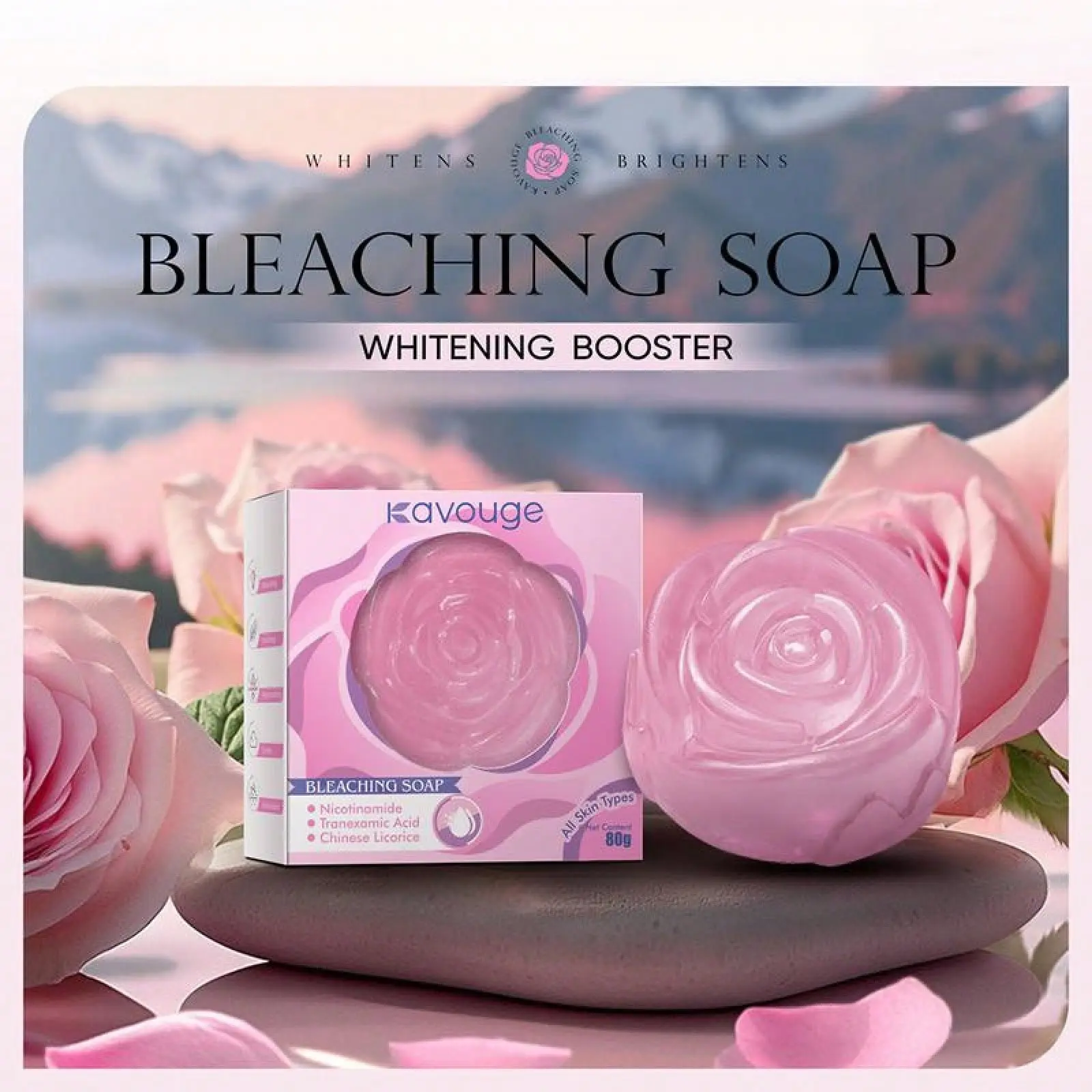 Niacinamide Rose Soap, Whitening Moisturizing Long-Lasting Fragrance Cleansing Bar for Face & Body