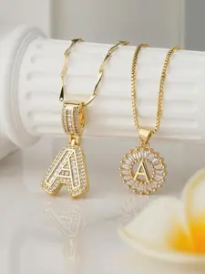 2 Pack Initial Letter Necklace Golden Plated Bling Dainty Necklaces Trendy Chunky Custom Name Necklace Personalized Round Circle Pendant Zirconia Letters Name Valentine's Day Anniversary Jewelry Set Gifts for Mom Gifts for Daughter Inlaid Zircon