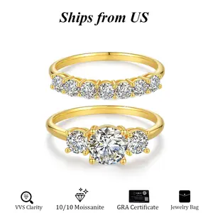 Lab-Created 10/10 Zirconia  2Colors Set Ring 2CT VVS Clarity  Stackable 3Stones Hypoallergenic Band for Women Wedding Engagement Birthday Gift Anniversary Prom Party Holiday Date Casual Bling Iced Jewelry