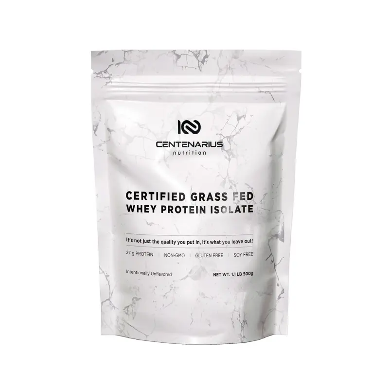 Centenarius Nutrition Premium Grass-fed Whey Protein Isolate 27g Protein 1.1lb Unflavored Non-GMO Gluten & Soy Free Certified Healthcare Fitness Powder