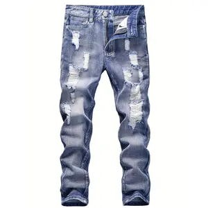 5-12 Years Boys' Stretch Denim Ripped Pants, Fit with Zipper Pockets, Vintage Washed Black, Elastic Waist, Straight Leg, Durable for, Casual Children's Long Pants