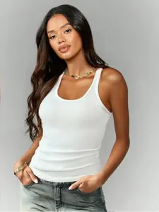 Women's Summer New Ribbed Tank Top Sleeveless, Slimming Sexy Style, Wide Straps High Elastic Inner Wear, Conceals Underboob, Outerwear