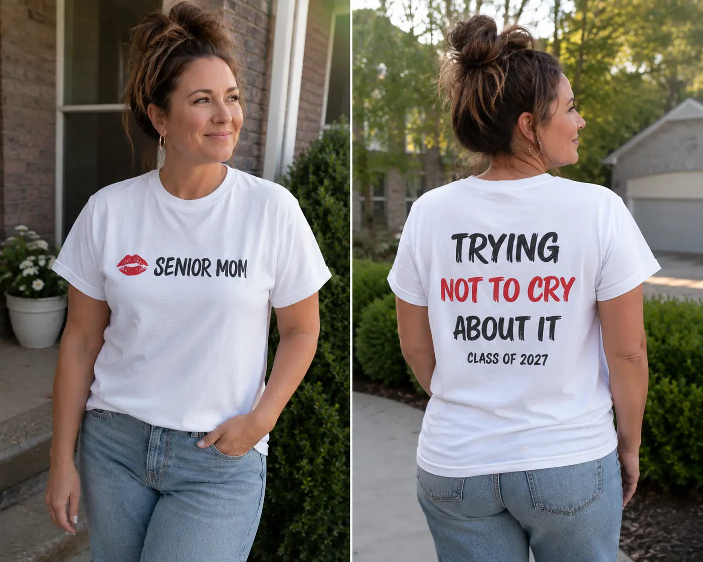 Senior Mom Shirt Class of 2027, Trying Not to Cry About It Tee, Senior Parent Shirt, Senior Year Mom Gift, Football Game Shirt, Graduation Mom Tee