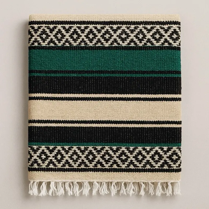 Nick's Authentic Mexican Blanket Handwoven Colorful Serape Soft Cotton Blend 74" x 52" Versatile Home Décor Yoga Meditation Beach Picnic Camping Cozy Throw