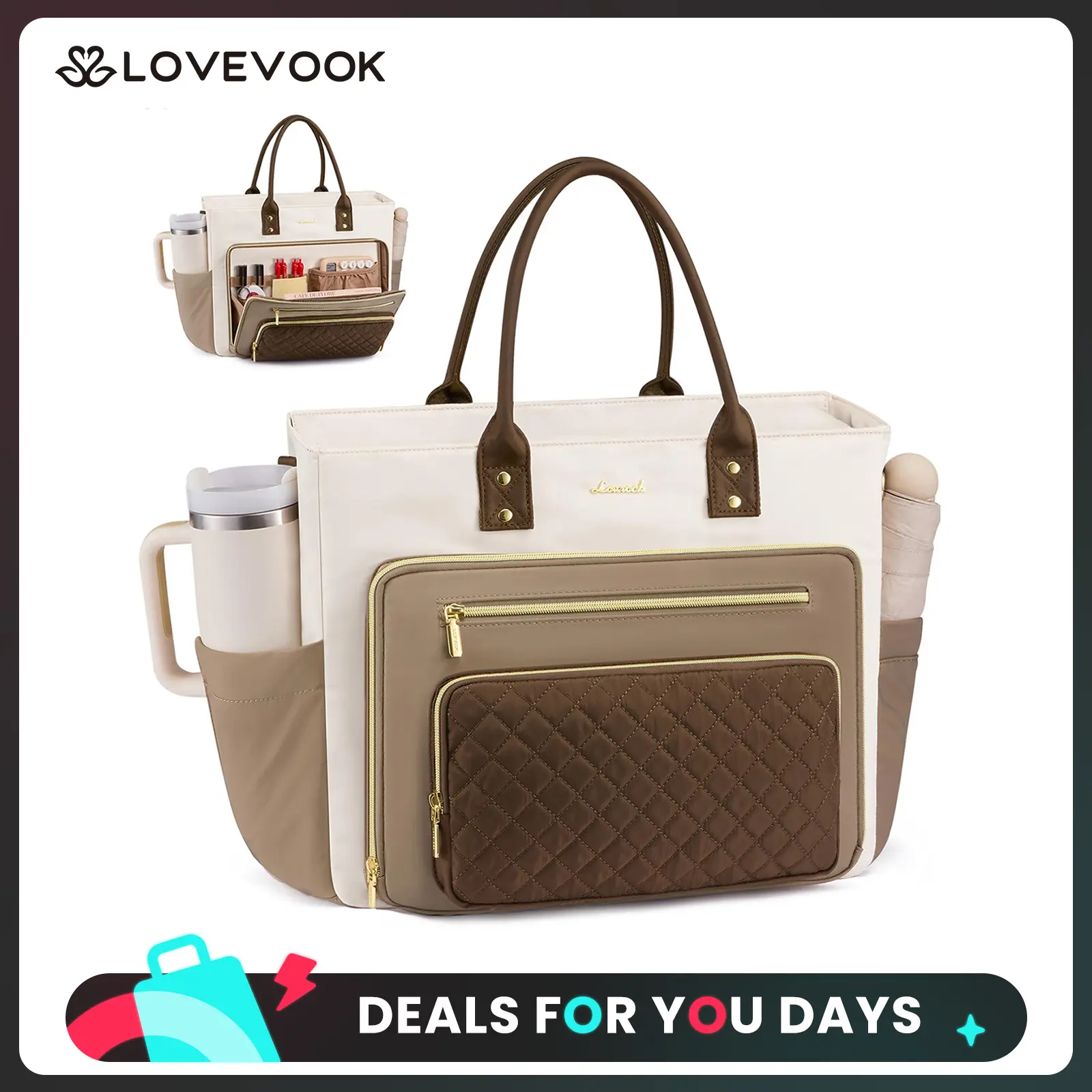 LOVEVOOK 15.6inch Laptop Bag for Women,Multi-pocket Teacher Work Tote Bag,Travel Tote Bag with Large Cup Holder,Waterproof and Scratch-resistant Large Capacity Diaper Bag,Multicolor Fashionable Gym Bag,Suitable for Various Scenarios