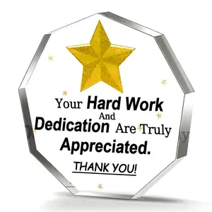 Hexagonal Acrylic Thank You Plaque, Star Decor Desktop Ornament, Inspirational Office Gift, Hard Work Dedication and Appreciation Gift, Signs