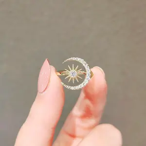 Ring light luxury Synthetic Zirconia moon sun opening female adjustable index ring simple fashion ring