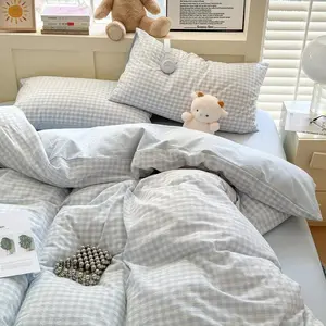 Blue Gingham Duvet Cover Queen Size Reversible Plaid Checkered 3 Pieces Soft Breathable Washed Microfiber Girls Dorm Bedding Set for All Season